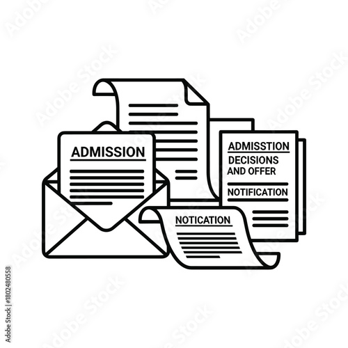 Admission notification letters, official acceptance documents, decision offers, and important correspondence arriving in mail envelope.