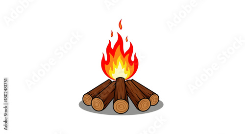 Glowing campfire with logs featuring bright orange and yellow flames
