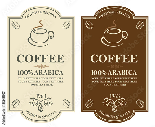 collection of coffee labels isolated on white backgraund