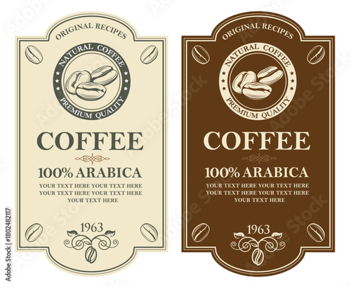 collection of coffee labels isolated on white backgraund
