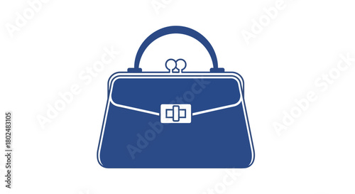 Elegant blue handbag icon: classic purse design fashion accessory in minimal style