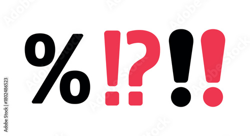 A series of punctuation marks including percentage, exclamation, question, and exclamation marks are displayed.