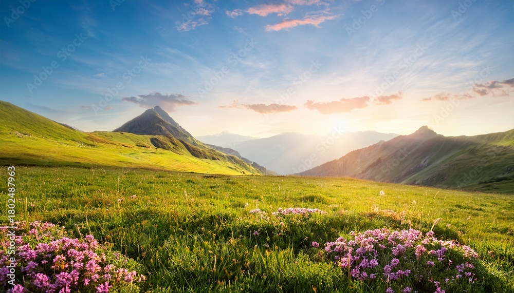 Fototapeta premium Beautiful Grass And Flower Landscape