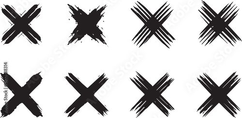 Set of eight black crosses isolated on for graphic design