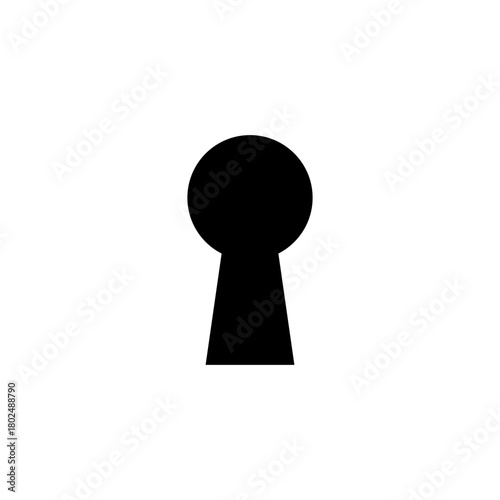 A stark black keyhole silhouette representing privacy, secrecy, access, opportunity, and enigma on white.