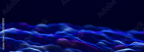 Particle stream. Purple background with many glowing particles. Information technology background. 3d rendering.