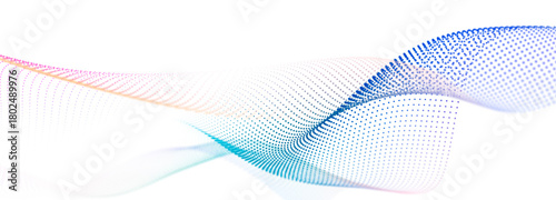 Colorful wave of streaming particles on a white background. Abstract background with dynamic elements of waves. 3d