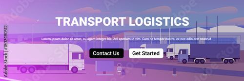 Transport Logistics Hub Website Banner. Modern Distribution Center design