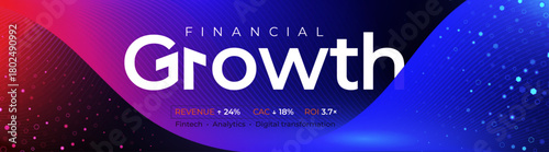 Financial growth, business finance, investment success. Rising chart, arrow and wave gradient background. For reports, presentations, websites, ads, covers. Growth trends and growth charts. Vector