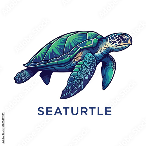 Vibrant Sea Turtle Swimming Illustration