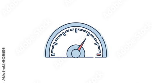 Minimalist speedometer icon with blue and red elements