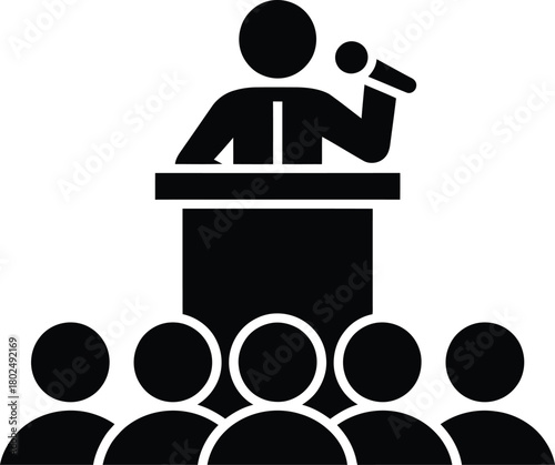Public speaker icon addressing audience from a podium silhouette