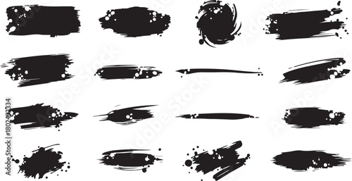 Set of black ink brush strokes isolated on for your design
