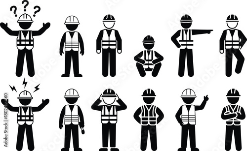 Construction worker engineer stick figure icon pictogram variety