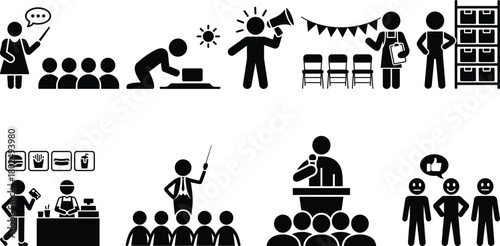 Business, event, education and service operations vector icons