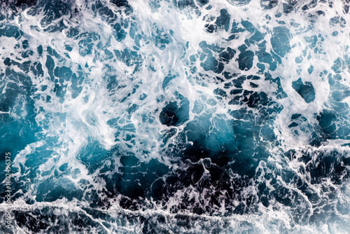 Ocean surface background. Top view of captivating foamy water. Can be used in covers, packaging, posters, textures, presentations, art and design projects. Stylish vector illustration.