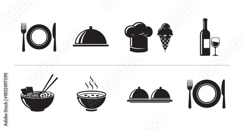 Restaurant food icons isolated on for menu and recipe design