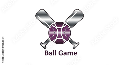 Metallic softball with crossed bats and ball text design