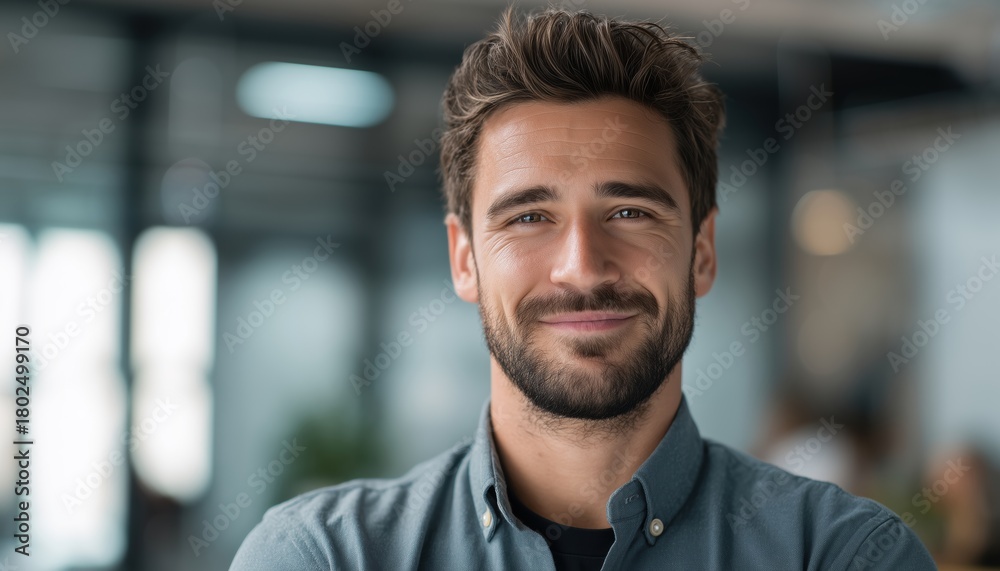 Obraz premium Two Smiling Young Latin American Businessmen Employees Looking At Camera In Office Interior: A Portrait Of Success And Professionalism.