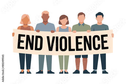 Diverse group of people holding a banner that says 'END VIOLENCE'.