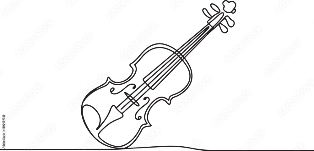 Obraz premium Violin continuous one line drawing. Classic violin music instrument single line art illustration. Editable vector. one line Icon drawing with white background