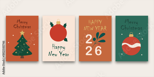 Abstract Christmas & New Year Greeting Cards - Trending Geometric Vector Set