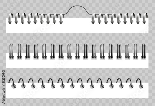 Realistic spiral notebook bindings on transparent background
