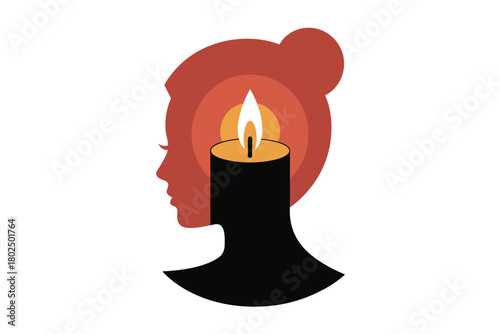 Silhouette of a woman's head with a lit candle inside showing her thoughts.