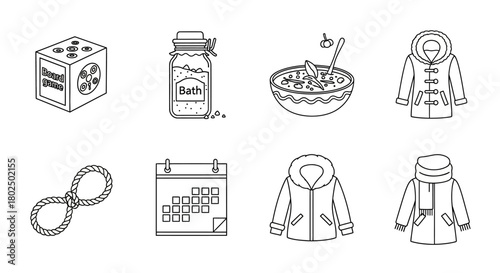 Linear icons: cozy winter and leisure essentials collection