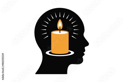 A candle burns brightly within the silhouette of a human head, symbolizing thought or inspiration.
