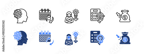 Mindset and Identity with two styles, line and duotone icon.