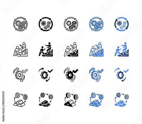 Consistency, Mentorship, Execution, Adaptability multiple style icon set.