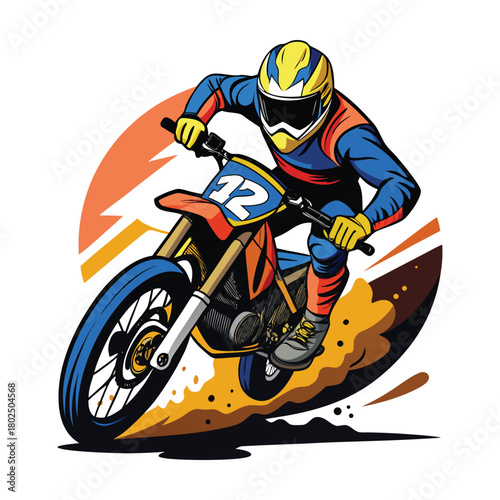 Motocross biker riding a motorcycle at high speed