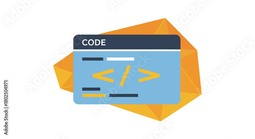 Flat design coding window with geometric background