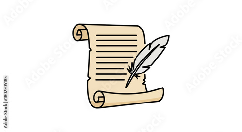 Classic scroll and quill icon with curved edges on white background