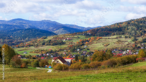 Fototapeta Naklejka Na Ścianę i Meble -  Colorful autumn landscape of a village in the Carpathians