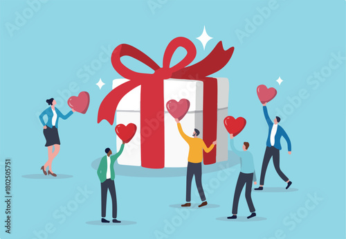 Loyalty program, gift card reward or spending bonus, shopping or sale to earn promotion prize, discount or redeem reward concept, people customer hold heart shape to redeem loyalty reward.