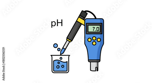 Digital ph meter testing chemical solution with modern flat design