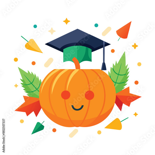 Halloween pumpkin with autumn leaves vector illustration