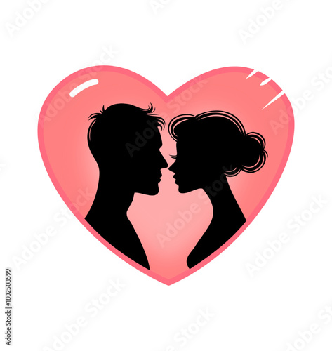 Vector illustration of a couple's silhouette with a girl holding a heart, symbolizing love and romance for Valentine's Day design