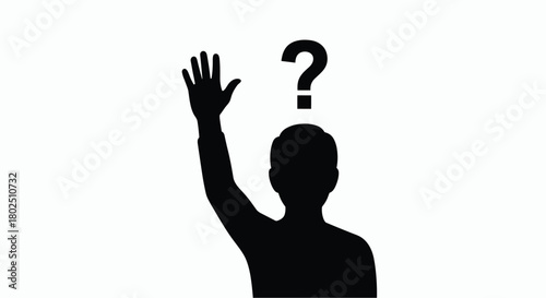 Raise your hand if you have a question a silhouette with a question mark perfect for education presentations and interactive learning resources, Generative AI.