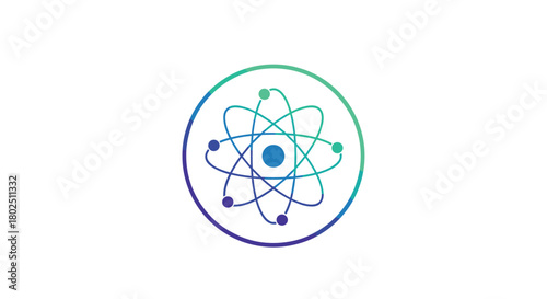 Modern atom symbol with vibrant gradient perfect for science technology or education projects needing a clean and eye-catching element, Generative AI.