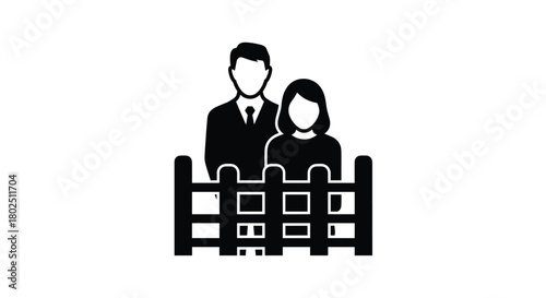 Protecting family values with a fence around the home makes for a safe neighborhood and welcoming community in this black and white lifestyle symbol, Generative AI.