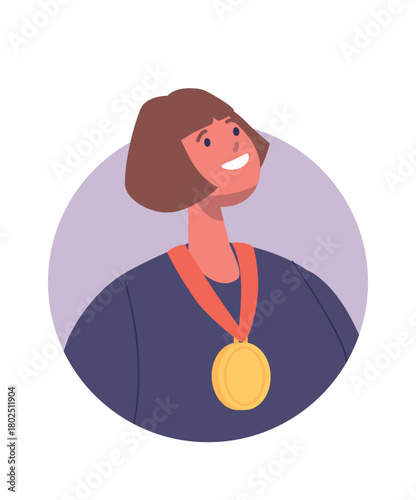Young proud woman wearing medal