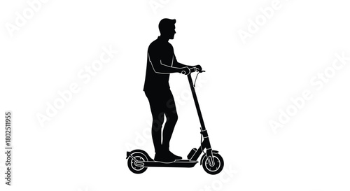 Ride into the Future Silhouette of a man on an electric scooter offers a modern eco-friendly transportation solution perfect for urban mobility designs, Generative AI.