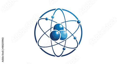 Modern atom logo design representing scientific discovery technological advancement and innovation in blue shades for websites and brand identity, Generative AI.