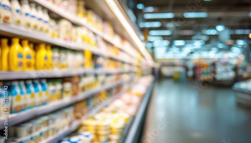 Wallpaper Mural Blurred Bokeh Effect Of Dairy Products On Supermarket Shelves. Defocused Image With Soft Focus Background For A Dreamy Look. Torontodigital.ca