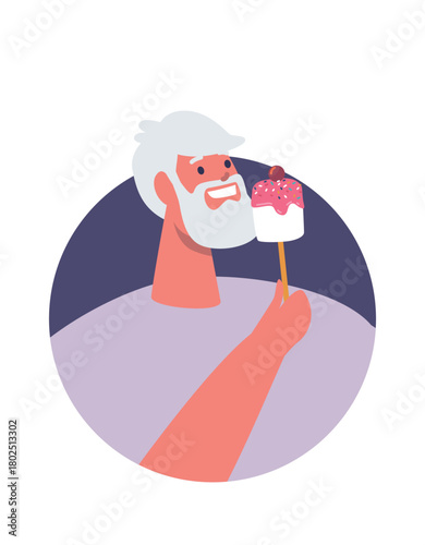 Senior man eating marshmallow avatar