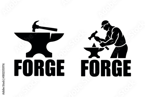 Blacksmith forging metal on an anvil with a hammer, symbol of industry