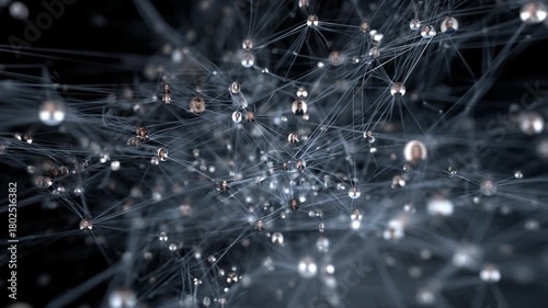 Interconnected Network of Abstract Spheres: A mesmerizing depiction of a complex network composed of interconnected spheres and lines, representing intricate connections in a vast, abstract space. 